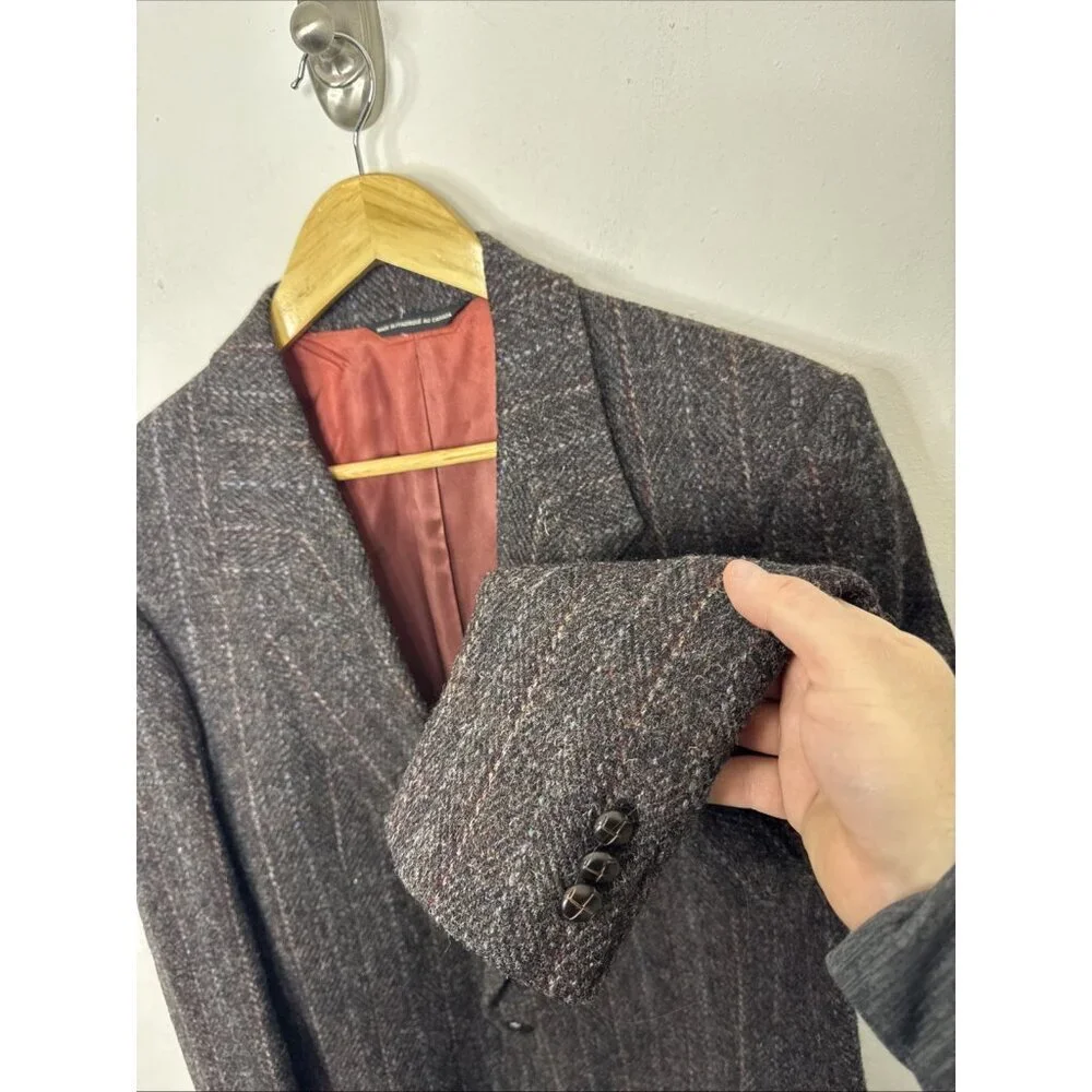 Harris Tweed Men 40L Tall Wool‎ Brown Blazer Sports Coat Moores Striped